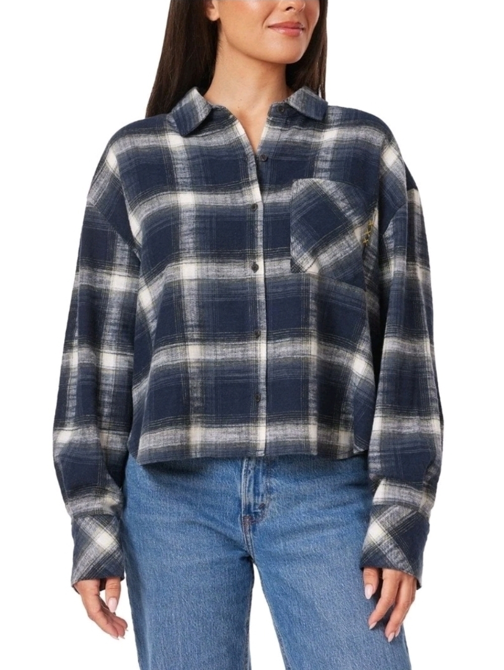 Women's Scotch & Soda Plaid Button Down Flannel Shirt DrarkBlue Size L NWT